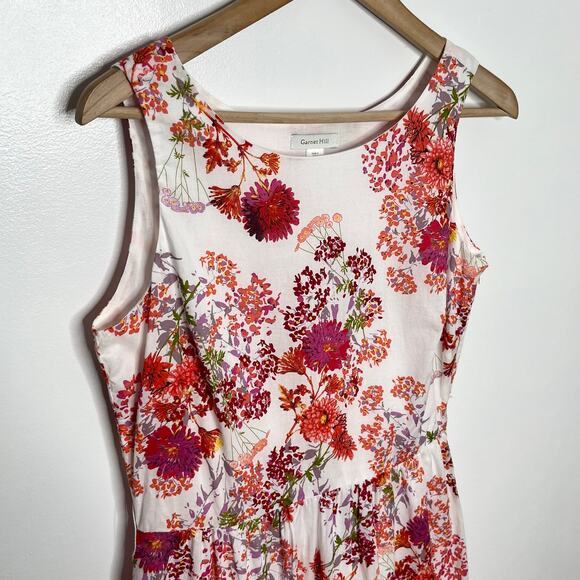 Garnet Hill Womens Sleeveless A Line Dress 4 White Pink Floral Cotton Colorful - Picture 3 of 9